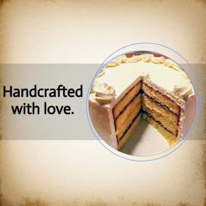 A close-up of a beautifully layered vanilla cake with white frosting, presented with a vintage aesthetic.