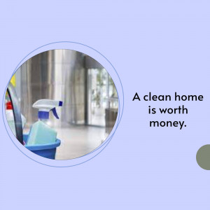 Image of cleaning supplies with text stating 'A clean home is worth money'