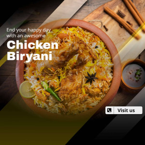 Close-up of a flavorful Chicken Biryani served in an earthen pot with spices and garnishes.