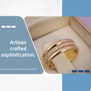 Close-up of a gold and rose gold ring with diamond accents in an open gift box.