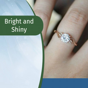 Close-up of a rose gold engagement ring with a sparkling diamond