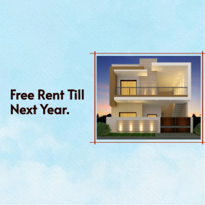 Image of a modern house with text 'Free Rent Till Next Year'