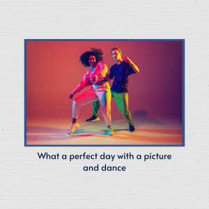 Two people dancing in a brightly lit studio with colorful lighting.