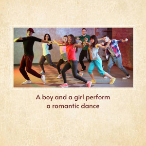 A group of young people dancing in a studio with text overlay.