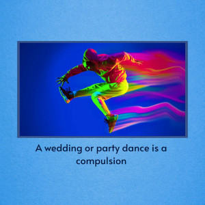 A silhouetted dancer mid-air against a colorful, abstract background with text below.