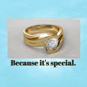 Close-up of a gold ring with a sparkling diamond