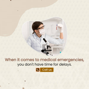 A healthcare professional working in a laboratory with text about medical emergencies.