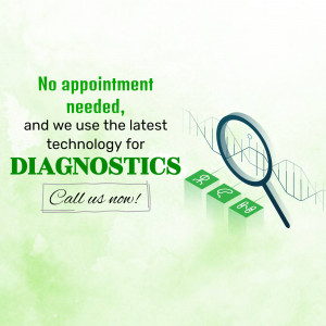 Image promoting diagnostics services with no appointment needed.