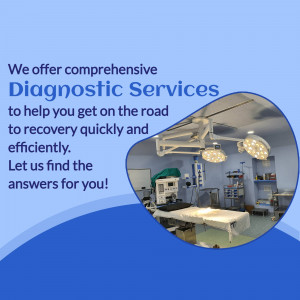 Image depicting a hospital operating room with text promoting diagnostic services.