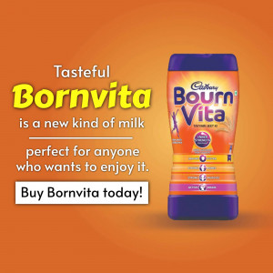 Image of Cadbury Bournvita drink bottle with tagline 'Tasteful Bournvita is a new kind of milk'