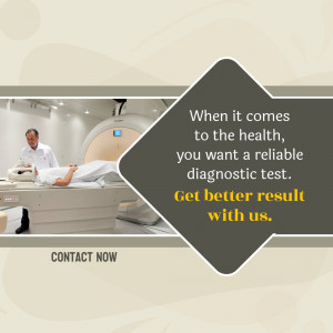 Image of a medical professional operating an MRI machine with text promoting diagnostic testing.