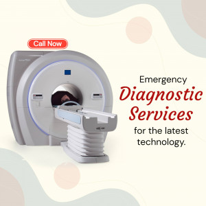 MRI machine with a patient inside, promoting emergency diagnostic services.