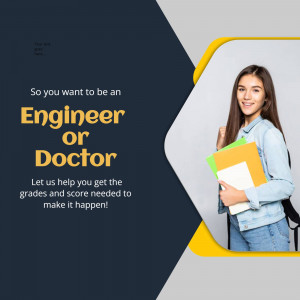 Young woman with books, promoting career guidance for engineering or medicine.