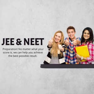 Three students giving thumbs up with JEE & NEET preparation text