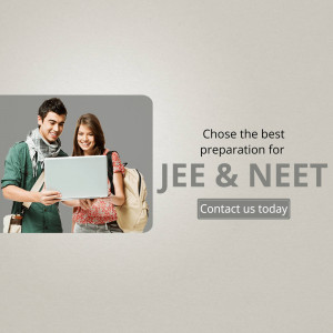 Students looking at a laptop with text promoting JEE & NEET preparation
