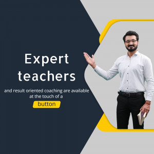 Man presenting with text 'Expert teachers and result oriented coaching'
