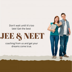 Two students smiling and pointing, promoting JEE & NEET coaching.