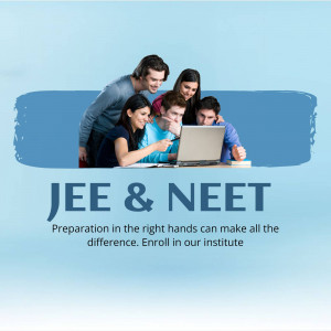 Group of students studying together with a laptop, promoting JEE & NEET preparation.