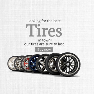 Selection of tires with a call to action to buy now.