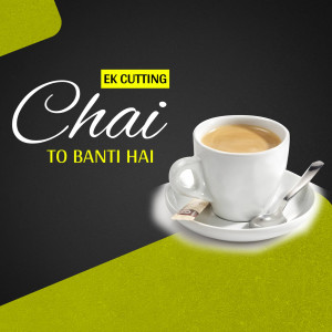 A cup of chai with sugar packet on a saucer