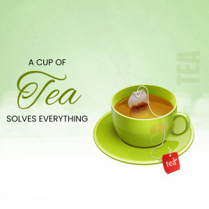 Green cup of tea with a tea bag