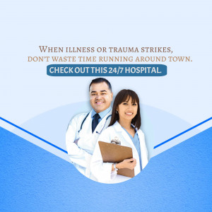 Image of doctors promoting a 24/7 hospital for immediate medical attention.
