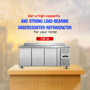 Stainless steel undercounter refrigerator with doors, ideal for hotel kitchens.