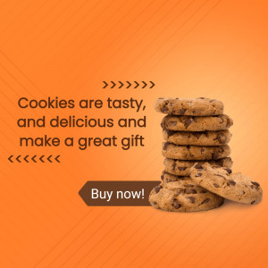 Stack of chocolate chip cookies with text promoting them as a gift