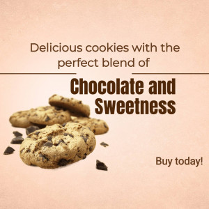 Close-up of chocolate chip cookies with chocolate pieces, promoting a delicious blend of chocolate and sweetness.