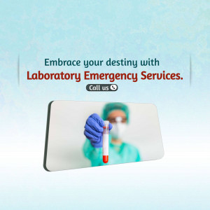 Image depicting a healthcare worker holding a blood sample tube with text promoting Laboratory Emergency Services.