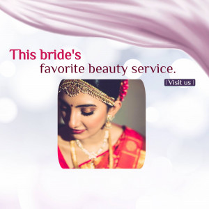 Indian bride with beautiful makeup and jewelry, promoting a beauty service.