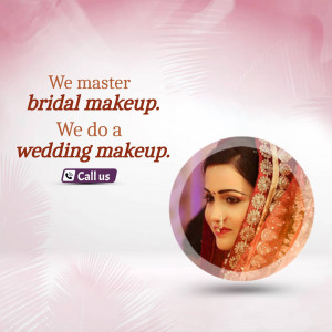 Close-up of a bride with stunning makeup, advertising bridal makeup services.