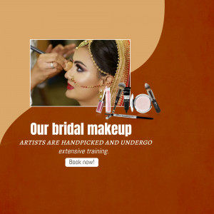 Bride getting makeup applied by a professional artist with makeup tools displayed