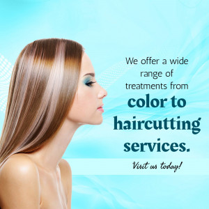 Woman with beautiful hair promoting hair salon services