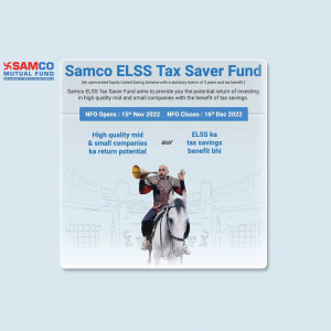 Samco ELSS Tax Saver Fund advertisement with a historical theme.