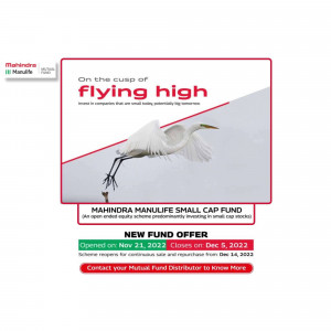 Advertisement for Mahindra Manulife Small Cap Fund featuring a bird in flight.