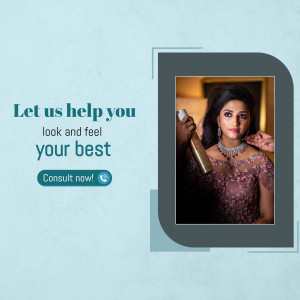 Woman getting her hair styled for a wedding, with text promoting makeup consultation.