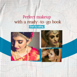Image showcasing bridal makeup looks and promotion for booking services.