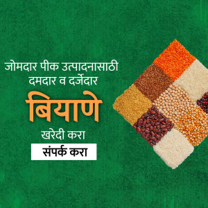 Image of various seeds and grains with text in Marathi promoting Biyane