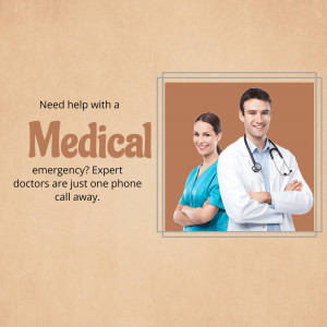 Two doctors, a man and a woman, smiling and offering medical assistance.