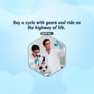 Image of scientists in lab with a bicycle and text promoting cycling.