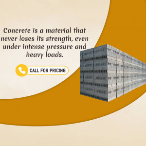 Image of stacked concrete blocks with text highlighting concrete's strength under pressure.