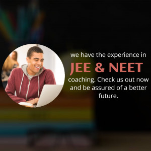 Student studying on a laptop with text promoting JEE & NEET coaching