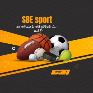 A promotional image showcasing various sports equipment like basketball, football, soccer ball, baseball, and more.
