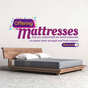 Image of a bed with mattresses and an offer banner