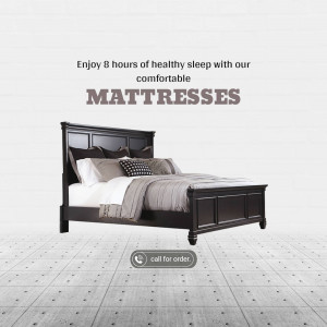 Dark brown bed with white and gray bedding, promoting comfortable mattresses.