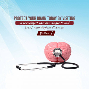 Image of a brain with a stethoscope, promoting neurological care.