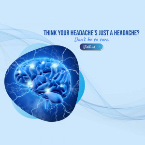 Image depicting a brain with glowing points and lightning bolts, with text questioning if a headache is just a headache.