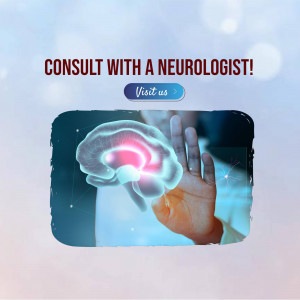Image depicting a hand reaching towards a glowing brain, promoting neurological consultations.