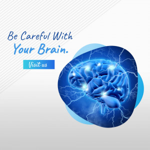 Illustration of a human brain with glowing synapses and the text 'Be Careful With Your Brain.'